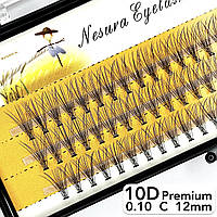 Вії Nesura Eyelash Premium 10D, 0,10, вигин C, 12 мм, 60 пучків Накладні вії Несура 10д преміум