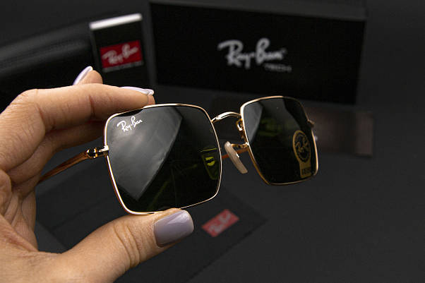 Сонцезахисні окуляри RAY BAN UV400 (арт. RB1969) чорне скло/золотий оправа, фото 4