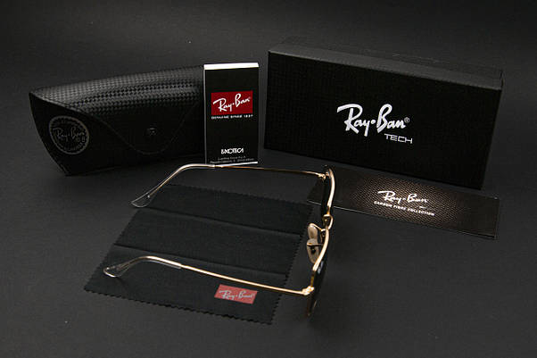 Сонцезахисні окуляри RAY BAN UV400 (арт. RB1969) чорне скло/золотий оправа, фото 5