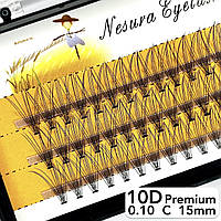 Nesura Eyelash Premium 10D, 0,10, изгиб C, 15 мм, 60 пучков Накладные ресницы Несура 10д