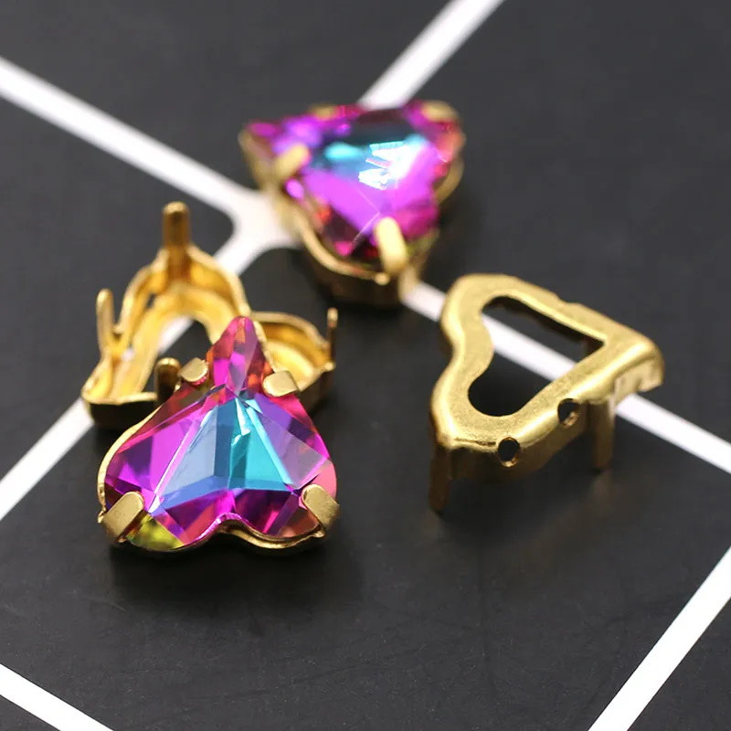 Стразы Пришивные в Цапах, Форма Сердце, Стекло, Камень Фиолетовый с ...