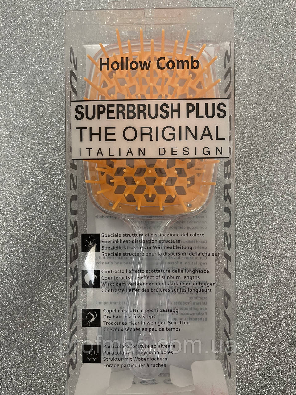 Гребінець для волосся Hollow Comb Superbrush Plus (рожевий) прозоро жовтогарячий