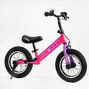Велобіг з ручним гальмом для дівчинки, Рожевий, колеса 12 дюймів, сталевий, Corso CV-03348