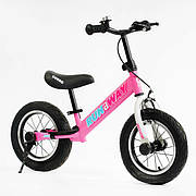 Біговел для дівчинки, Рожевий, колеса 12 дюймів, ручне гальмо, сталевий, Corso CV-04561