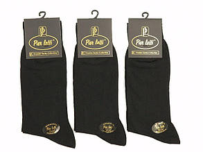 Чоловічі високі шкарпетки Pier Lotti, бавовняні безшовні, подвійна пятка і носок, однотонні 200 голок, 41-44 12 пар/уп  чорні