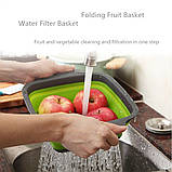 Друшляк квадратний складаний силіконовий зливний кошик для миття фруктів та овочів сито набір 2шт, фото 2