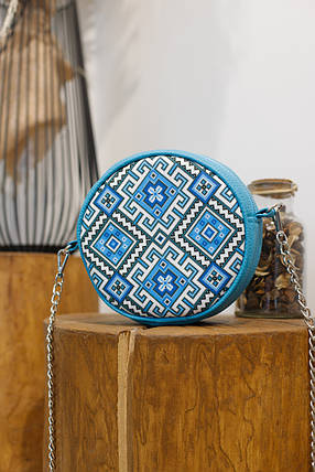 Кругла сумка Tablet "Український орнамент блакитний", фото 2