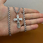 Комплект срібний чорнений ланцюжок бісмарк з фігурним хрестиком 925 проба, фото 3