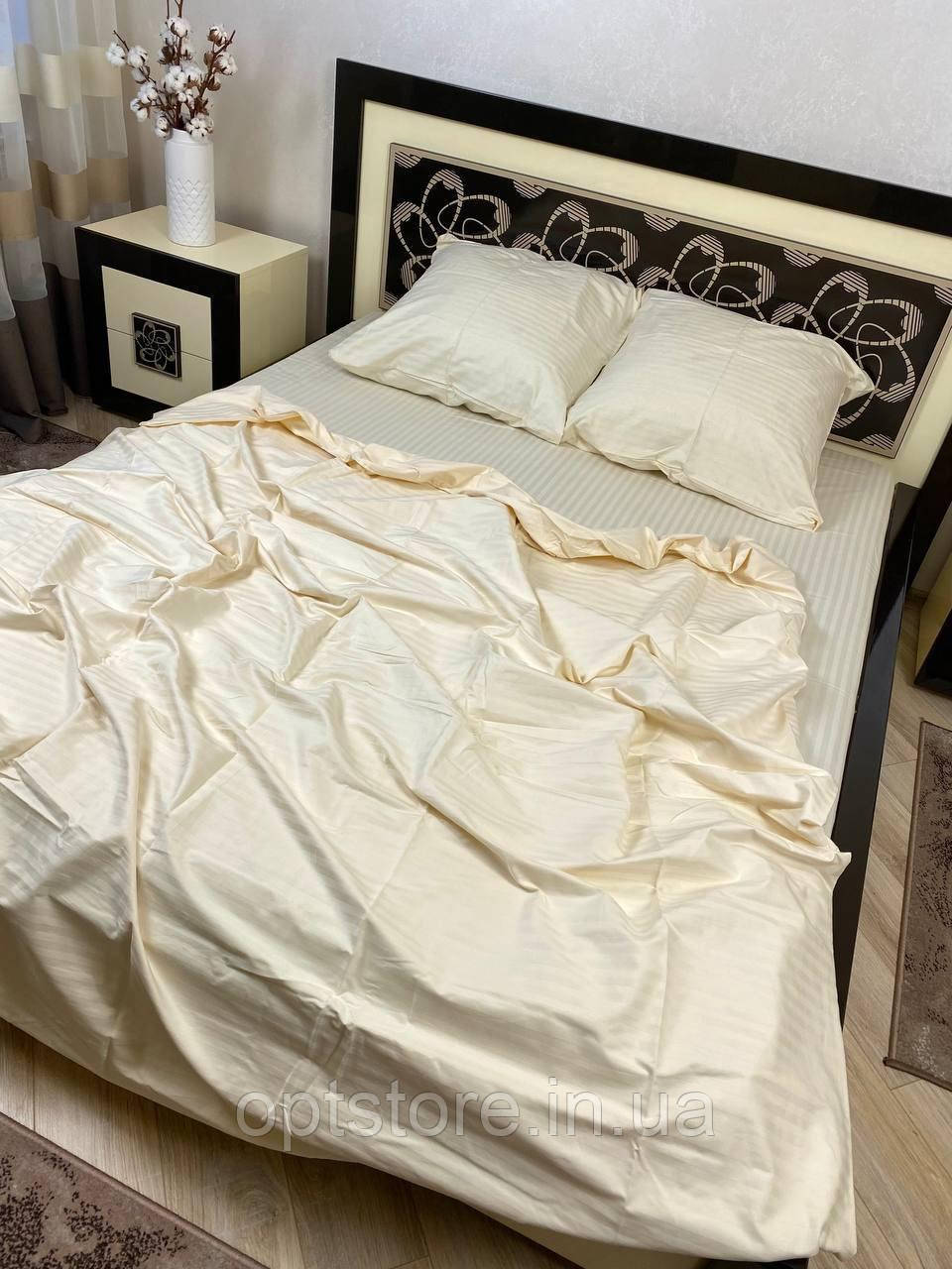 " молочна однотонна смуга" Комплект постільної білизни двоспальний 180/210, нав-кі 70/70, тканина сатин, фото 1