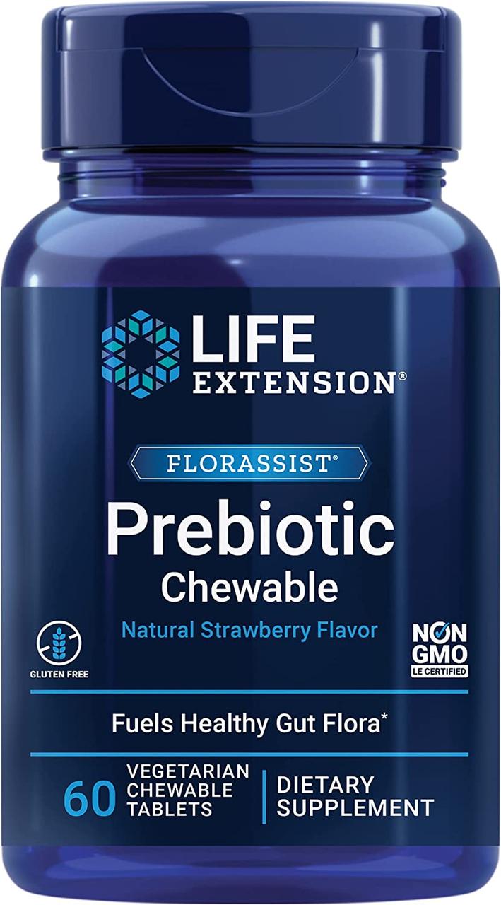 Life Extension Florassist Prebiotic Chewable / Пребіотик жувальний (полуниця) 60 таблеток