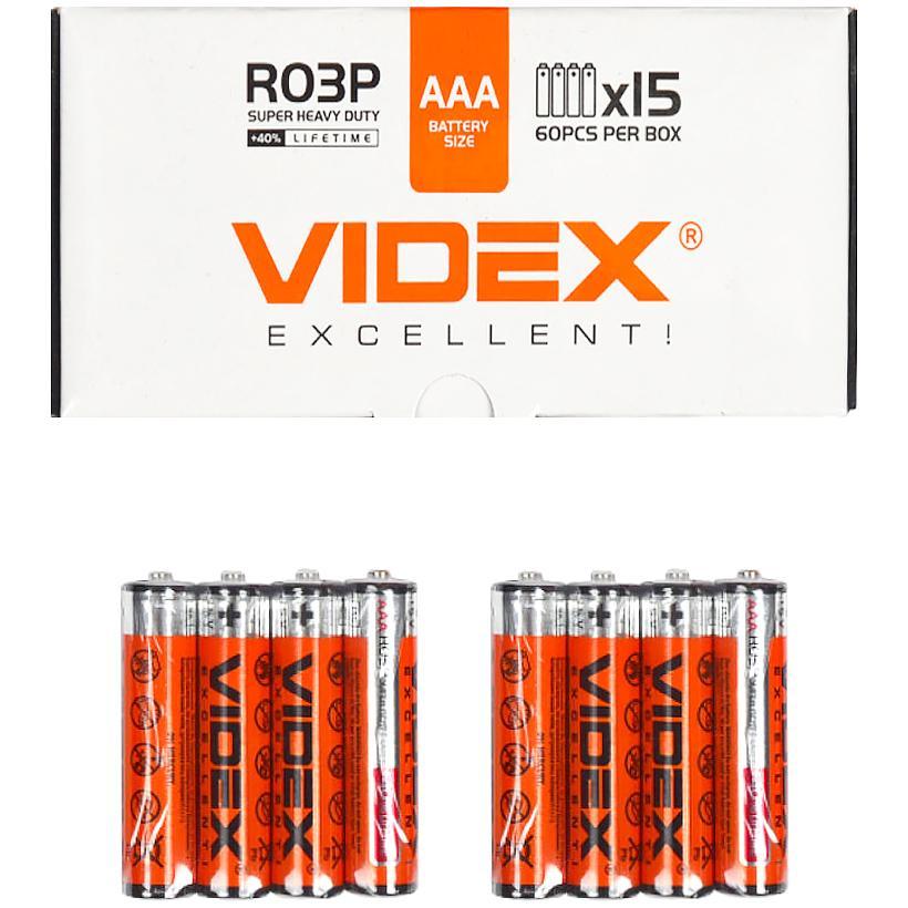 Сольова пальчикова батарея Videx R03P/AAA 4pcs SHRINK V-000022 в упаковці 60 шт