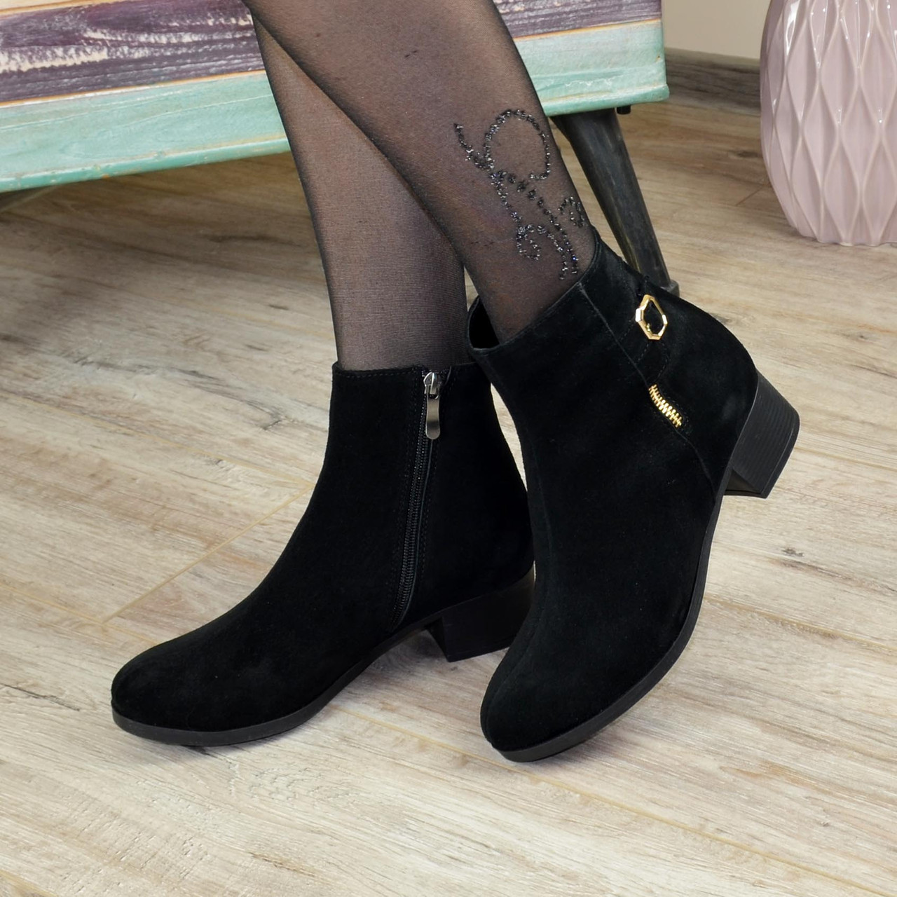 Напівчеревики жіночі замшеві на невисокому підборі, фото 1