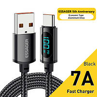 Кабель Essager Fast Charging Digital Display USB to Type-C PD100W 7A 100 cм Black, фото 3