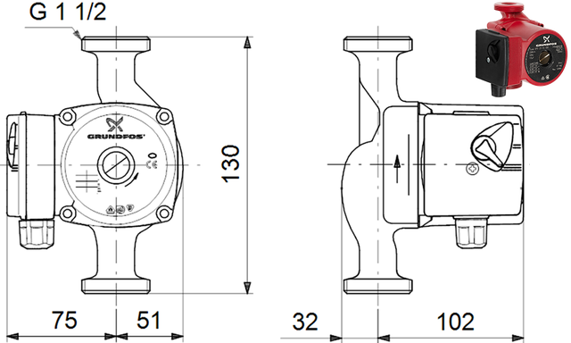 Циркуляционный насос GRUNDFOS UPS 25-40 130 1 x 220 V_Циркуляционный насос GRUNDFOS UPS 25-40 130_GRUNDFOS UPS 25-40 130_насос циркуляционный 130мм