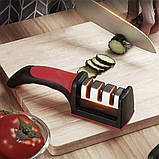 Точилка для кухонних ножів ручна механічна Ножеточка універсальна професійна 3 в 1 з ручкою, фото 8