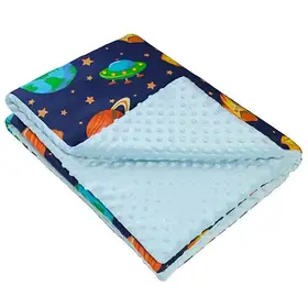 Плед дитячий плюшевий minky Космос Блакитний 80х90 см.