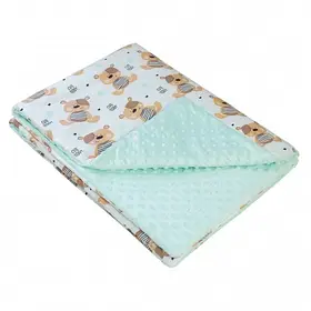 Плед дитячий плюшевий minky Ведмедики М'ятний 80х90 см.