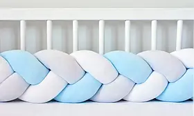 Бортик у ліжечко Хатка Косичка Білий-Блакитний-Пепільний 120 см (одна сторона ліжечка)