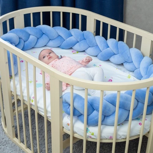Бортик у ліжечко Хатка Косичка Синій 120 см (одна сторона ліжечка)