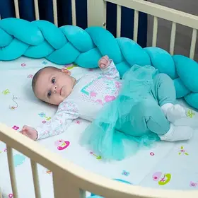 Бортик у ліжечко Хатка Косичка М'ятний 120 см (одна сторона ліжечка)