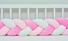 Бортик у ліжечко Хатка Косичка Рожевий-Персиковий-Білий 120 см (одна сторона ліжечка)