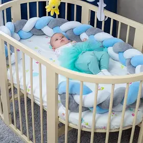 Бортик у ліжечко Хатка Косичка Білий-Блакитний-Сірий 120 см (одна сторона ліжечка)