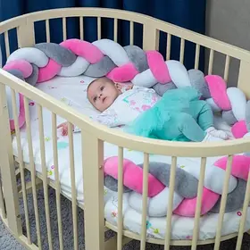 Бортик у ліжечко Хатка Косичка Білий-Сірий-Рожевий 120 см (одна сторона ліжечка)