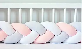 Бортик у ліжечко Хатка Косичка Білий-Персиковий-Пепільний 120 см (одна сторона ліжечка)