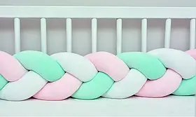 Бортик у ліжечко Хатка Косичка Білий-Рожевий-М'ятний 120 см (одна сторона ліжечка)