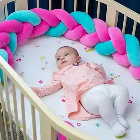 Бортик у ліжечко Хатка Косичка Рожево-м'ятний 120 см (одна сторона ліжечка)