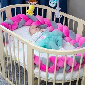 Бортик у ліжечко Хатка Косичка Рожево-сірий 120 см (одна сторона ліжечка)