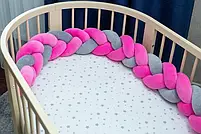 Бортик у ліжечко Хатка Косичка Рожево-сірий 120 см (одна сторона ліжечка), фото 3