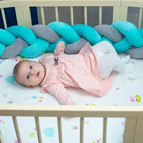 Бортик у ліжечко Хатка Косичка М'ятно-сірий 120 см (одна сторона ліжечка)