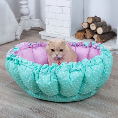 Лежанка для кота та собаки Кошик м'ятний з рожевим