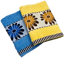 Набір рушників 2 шт (Махра) | Рушники для обличчя та рук "Квіточки 2" | 50х100 см