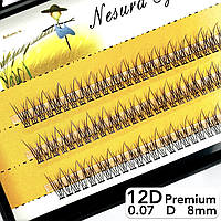 Nesura Eyelash Premium 12D, 0,07, изгиб D, 8 мм, 120 пучков Ресницы Ласточки V Несура 12д