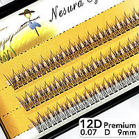 Nesura Eyelash Premium 12D, 0,07, изгиб D, 9 мм, 120 пучков Ресницы Ласточки V Несура 12д