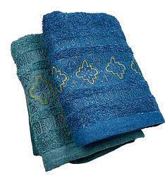 Рушник махровий для обличчя та тіла "Орнамент"- синій та бірюзовий