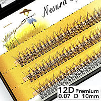 Nesura Eyelash Premium 12D, 0,07, изгиб D, 10 мм, 120 пучков Ресницы Ласточки V Несура 12д