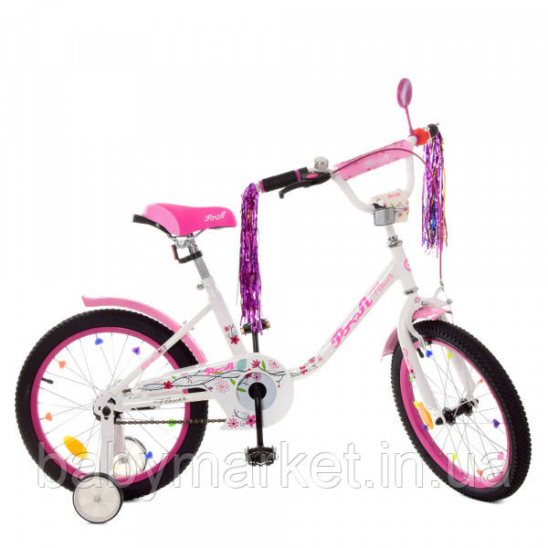 Дитячий двоколісний велосипед Profi Y1885 Flower (white/pink)
