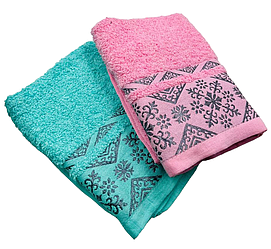 Рушники махрові для обличчя та тіла "Орнамент 2". Комплект з 2 (шт) - рожевий та бірюзовий