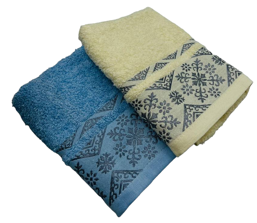 Полотенца махровые для лица и тела "Листок" комплект из 2 (шт) фиолетовый и светло-синий