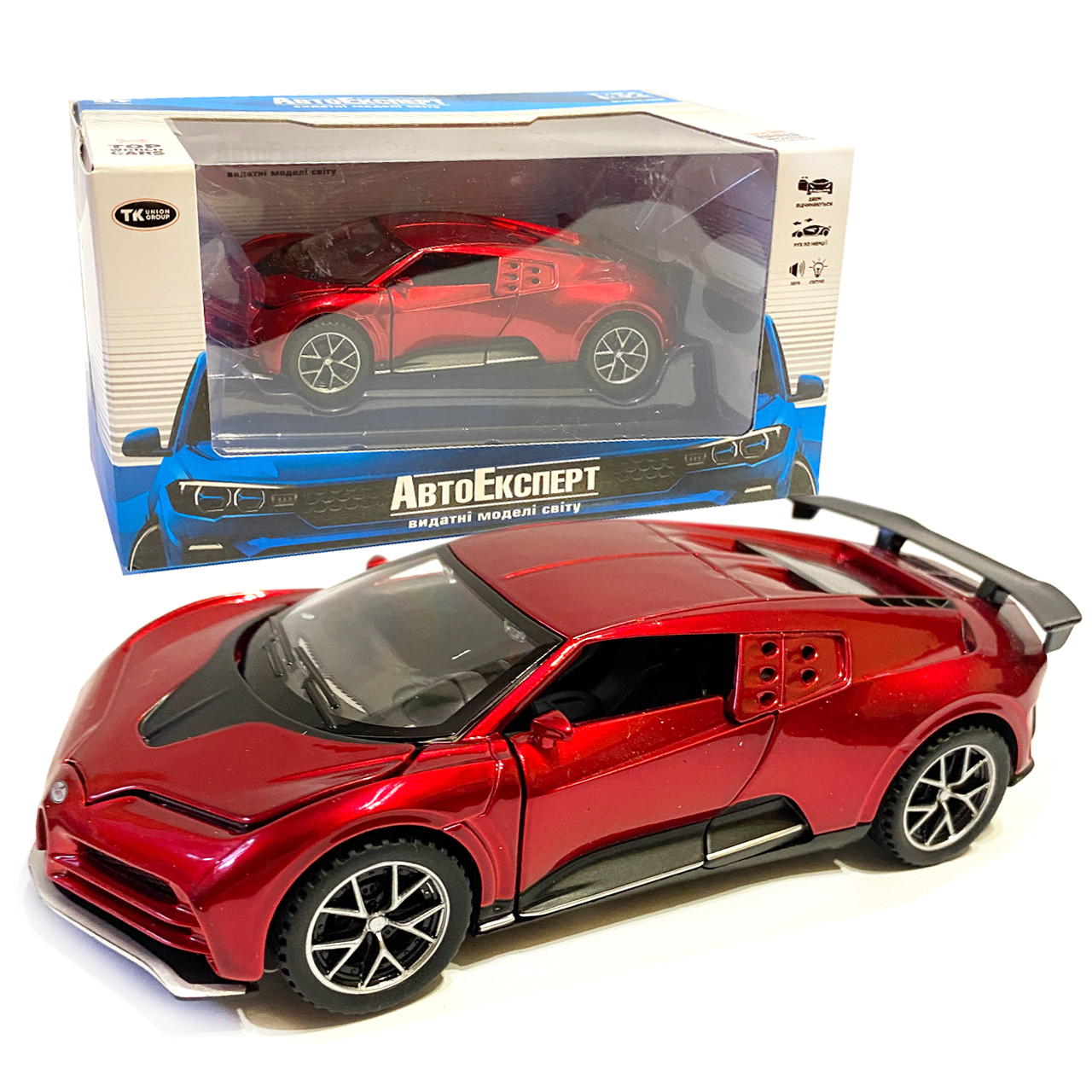 Ігрова машинка Бугатті "Автопром" Bugatti (1:32) червон. інерц., світ, звук, відкр. двері, 15*7*5 см (TK - 7100), фото 1