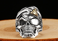 Мужское серебряное большое кольцо 3D Череп Пират 24 грамма регулируется