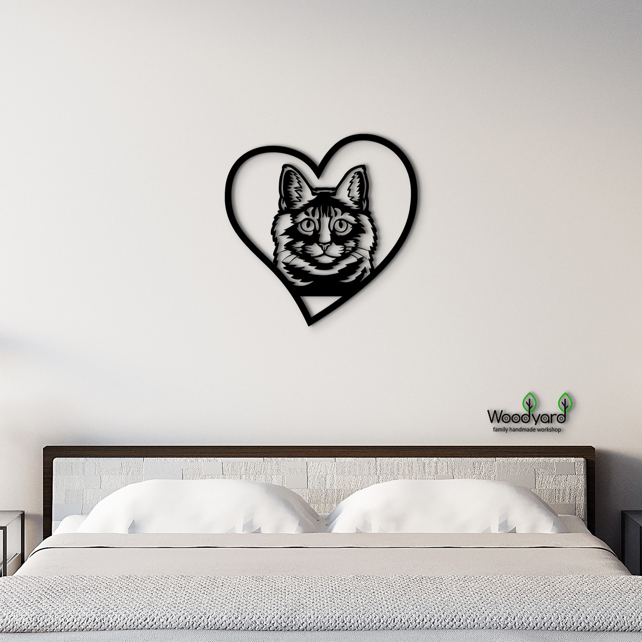 Панно Heart Курильський бобтейл 20x20 см - Картини та лофт декор з дерева на стіну.
