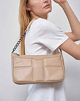 Стильная женская сумка багет с цепочкой из эко кожи ,модная женская мини сумочка клатч на цепочке Лиса Бежевый