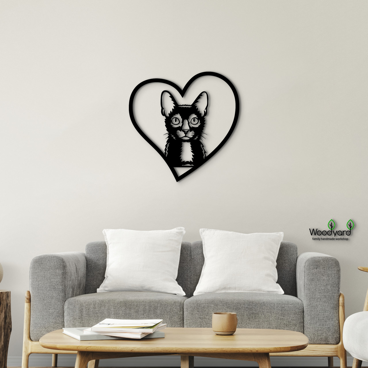 Панно Heart Lykoi 20x20 см - Картини та лофт декор з дерева на стіну.