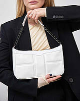 Стильная женская сумка багет с цепочкой из эко кожи ,модная женская мини сумочка клатч на цепочке Лиса Белый