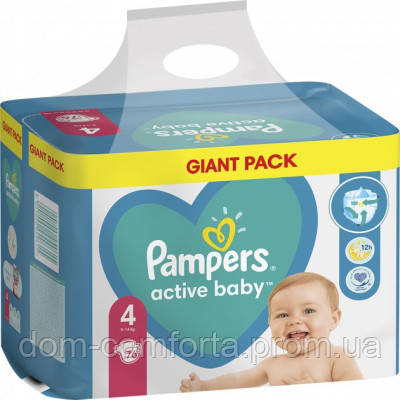 Памперси Pampers Active Baby 4, вага 9-14 кг, 76 шт., підгузники памперс актив бейбі (8001090949615) DL