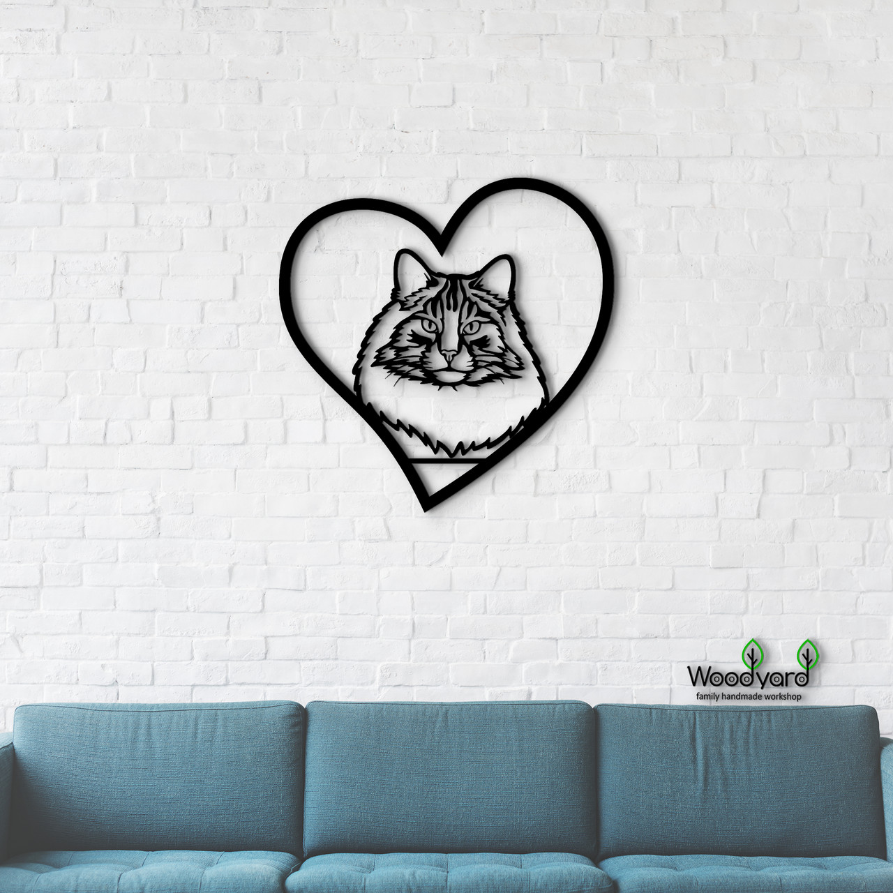 Панно Heart Норвезька лісова кішка 20x20 см - Картини та лофт декор з дерева на стіну.